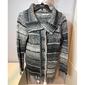 Cato Womens Cardigan Sweater Size M Striped Gray Black Button Front Knit